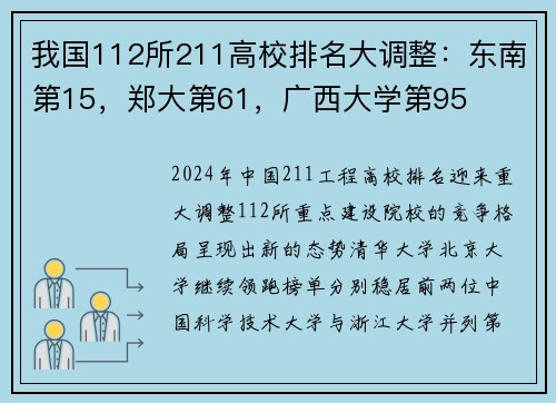 我国112所211高校排名大调整：东南第15，郑大第61，广西大学第95