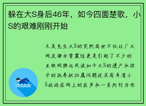 躲在大S身后46年，如今四面楚歌，小S的艰难刚刚开始