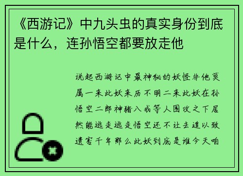 《西游记》中九头虫的真实身份到底是什么，连孙悟空都要放走他