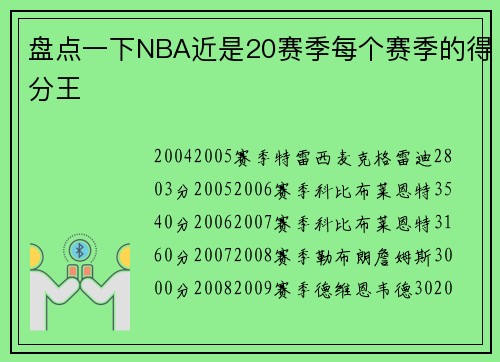 盘点一下NBA近是20赛季每个赛季的得分王